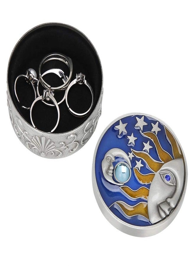 Moncer Vintage Round Jewelry Star Moon Pattern Small Trinket Storage Organizer Box Alloy Chest Ring Case Treasure Box Keepsake (Tin Color) - Image 1